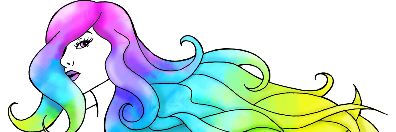 What It Means for Me to Live Fearlessly With Dysautonomia A sketch of a woman with hair covered in a variety of colors.