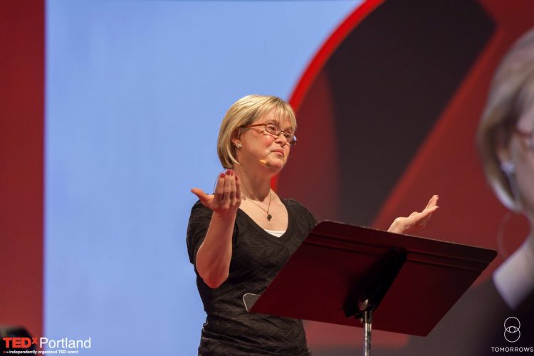 Karen Gaffney giving a TED talk