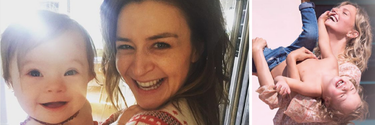 Celebrity Moms of Kids With Down Syndrome Caterina Scorsone and Pippa. Text: 6 Celebrity Moms of Kids With Down Syndrome