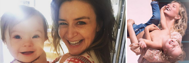 Caterina Scorsone and Pippa. Text: 6 Celebrity Moms of Kids With Down Syndrome
