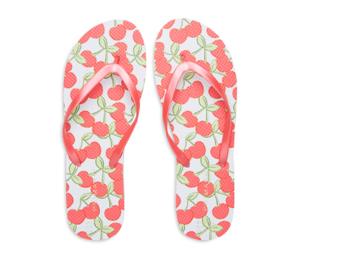 cherry print flip flops