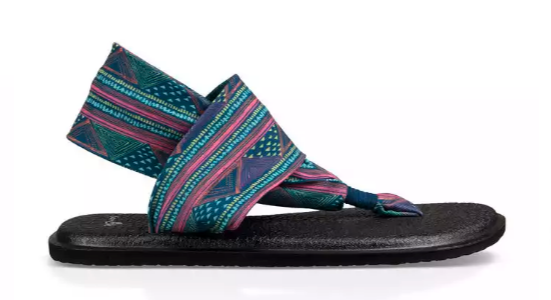 blue and pink soft mulitcolored strap with black sole shoe