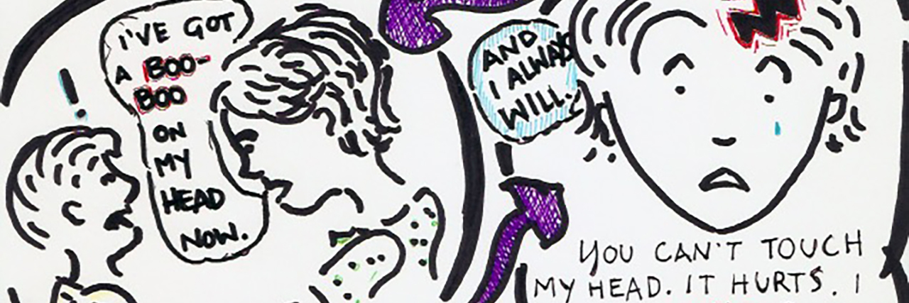 Explaining Traumatic Brain Injury to Children Comic illustration by Teresa Reilly in which she explains TBI to her nephew.