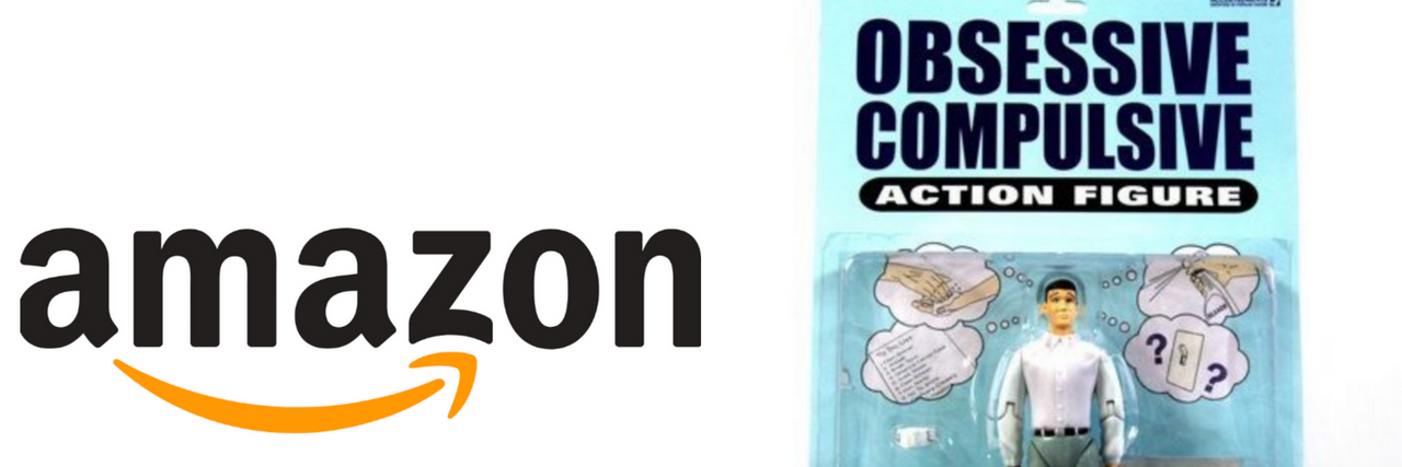 Amazon Pulls Insensitive Mental Health Products, but Many Still Remain Amazon logo and ocd action figure