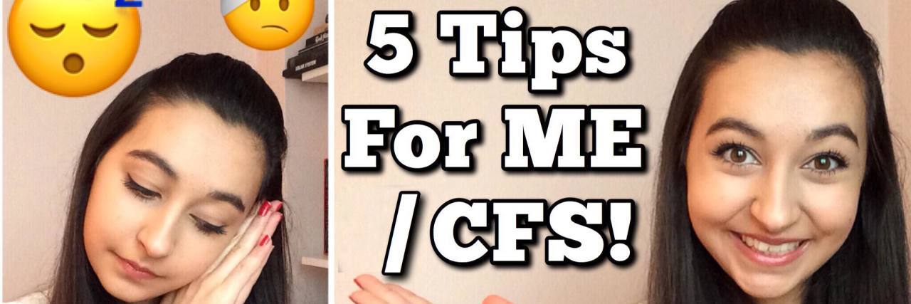 photo of the author with the text '5 tips for me/cfs!'