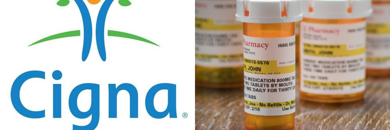 cigna logo and bottles of pills