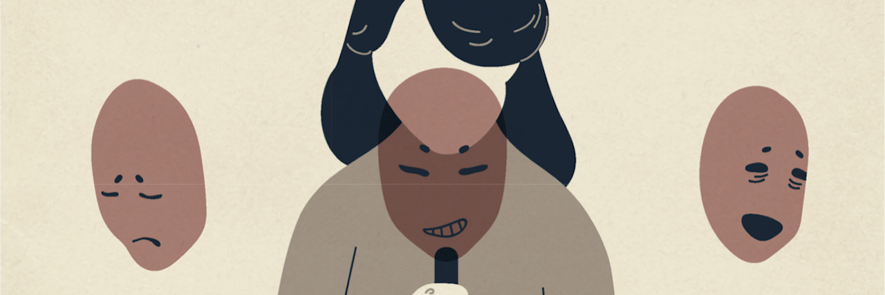 Why I Shouldn't Have to Minimize My Struggle With Mental Illness illustration of a woman with different face masks