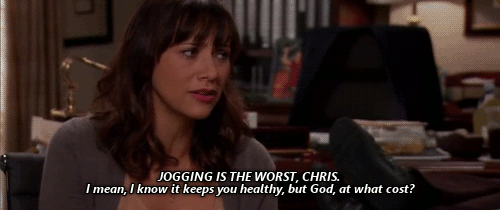 parks and rec gif that says jogging is the worst