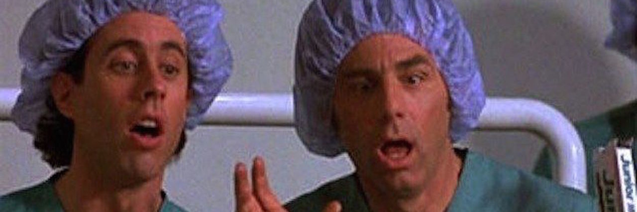 Kramer and Jerry Seinfeld in scrubs