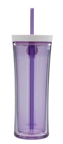 Contigo plastic cup with lid and straw.