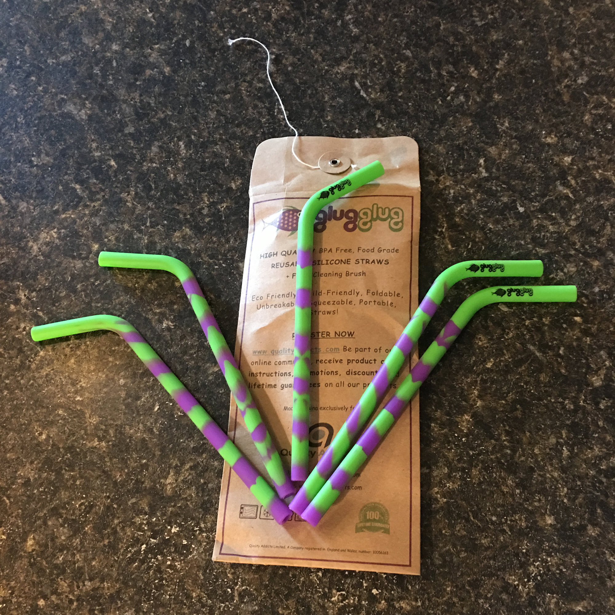 GlugGlug silicone bendy straws for people with disabilities, reusable and environmentally friendly.