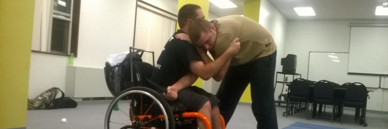 Self-Defense and Self Protection With a Disability Brandon practicing jiu jitsu.