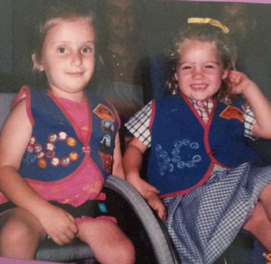 A picture of the writer as a child, with her best friend Karly.