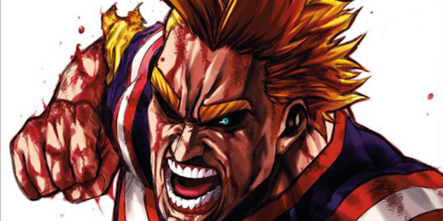 An illustration of "All Might," looking angry and ready to attack.