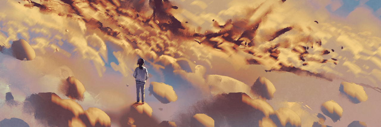 Why Emotional Neglect Was More Damaging to Me Than Overt Abuse surreal scenery showing the girl looking at mysterious things on clouds, digital art style, illustration painting