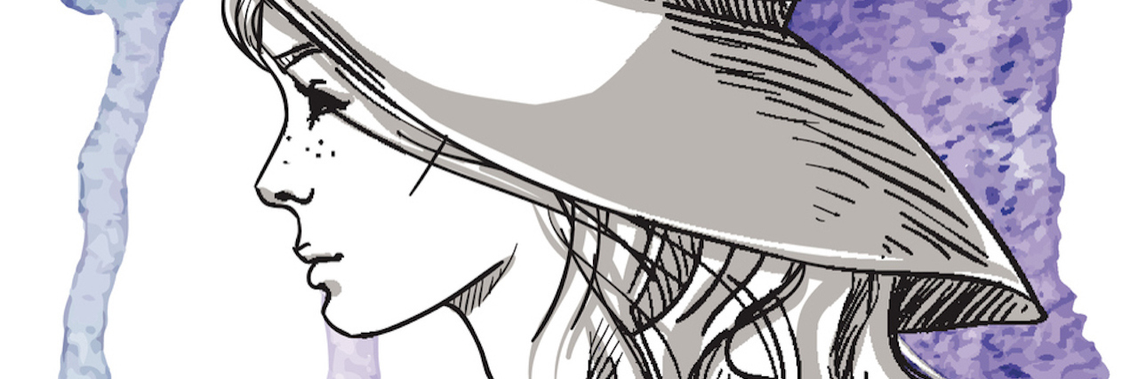 Why I Prefer Expressions of Empathy Over Pity for My Fibromyalgia watercolor painting of a woman wearing a hat with purple background