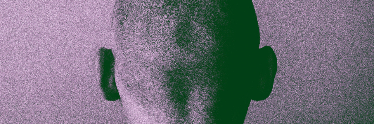 How I'm Changing the Way I Think About My Physical Limitations A man looking towards a wall, the back of his head to the camera, with a purple overlay.