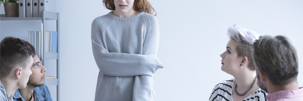 What I Want Mental Health Professionals to Know — From an Ex-Patient Ashamed girl sharing her issues with others, at group therapy