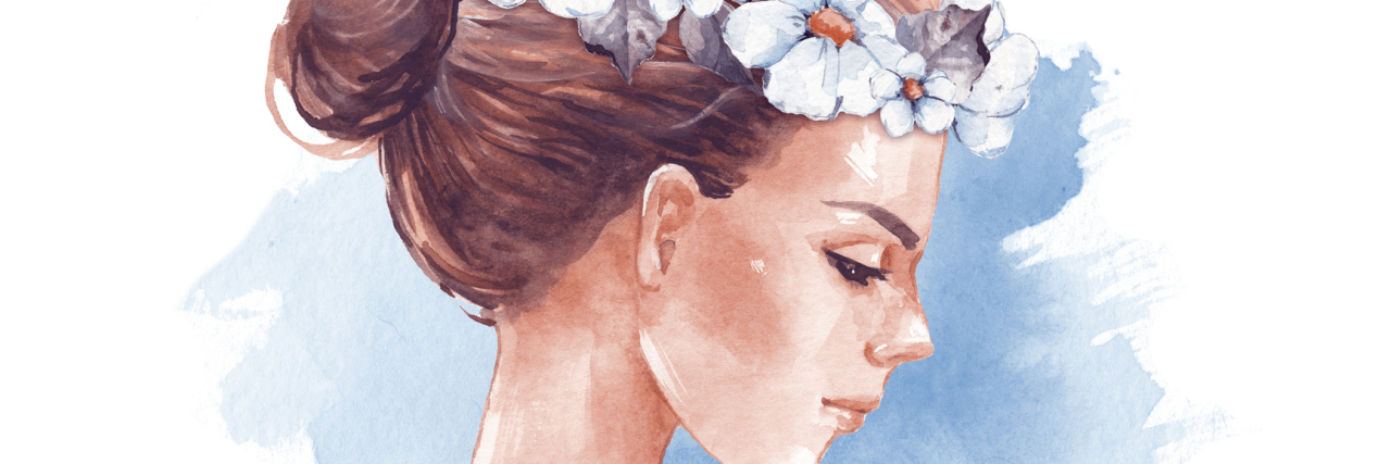 When Fighting for Your Life Means Going Against Your Pacifist Beliefs An illustration of a woman wearing a flower accessory on her head.