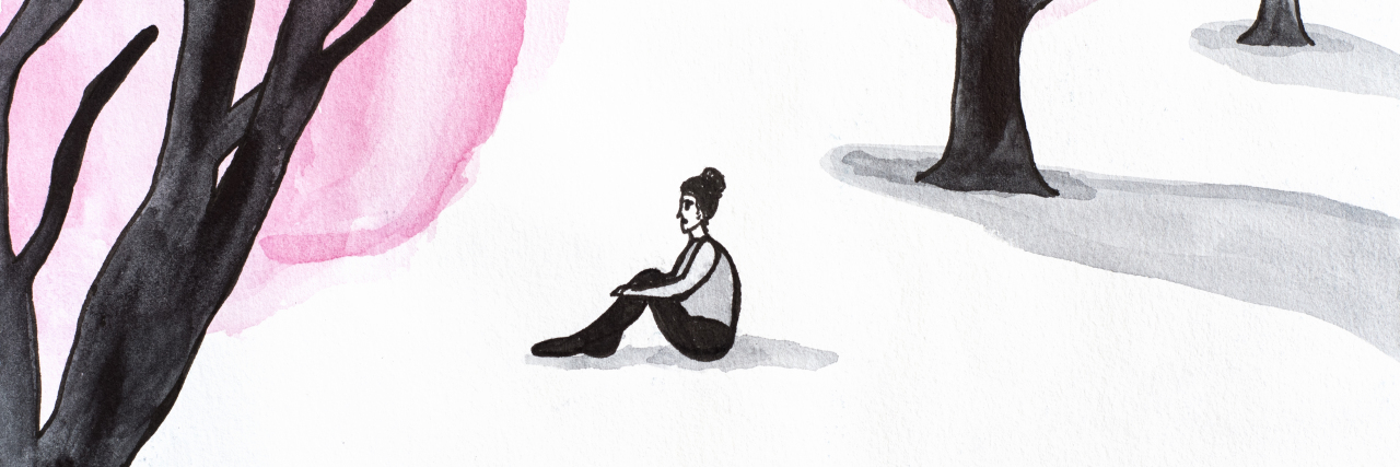 To Anyone Who Feels Like Eating Disorder Recovery Is Impossible Watercolor illustration of lonely woman in the forest