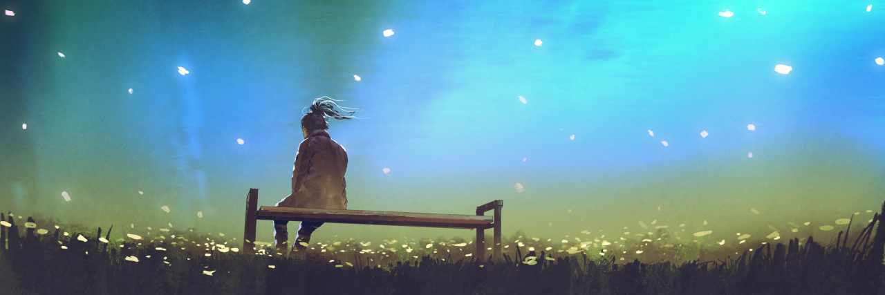 The Importance of Speaking Openly About Vulvodynia illustration of a girl sitting on a bench underneath a starry sky