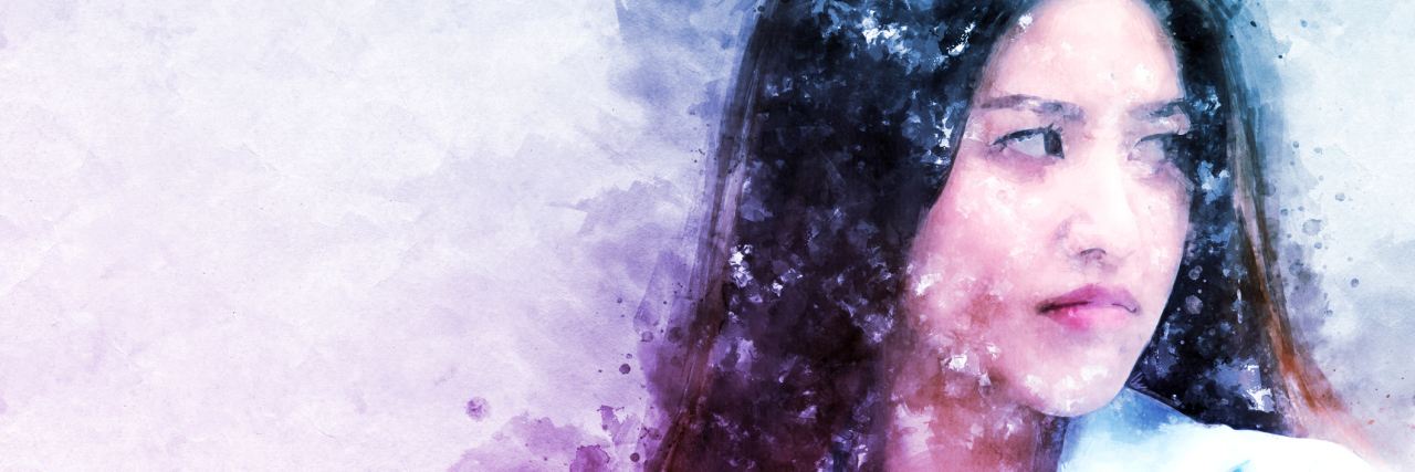 When People Think You're Lazy but You Really Have Fibromyalgia Beautiful colorful girl face on watercolor painting background.