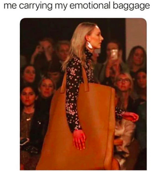 me carrying emotional baggage meme