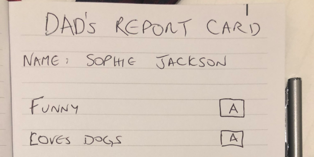 Shane Jackson's report card for his daughter