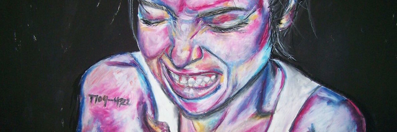 The One Night That Showed Me I Could Fight Depression Again vividly colored painting of woman gripping her arms