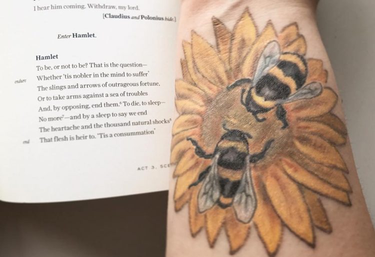bee in sunflower tattoo