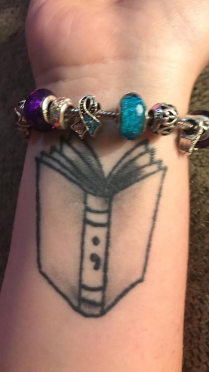 book and semicolon tattoo