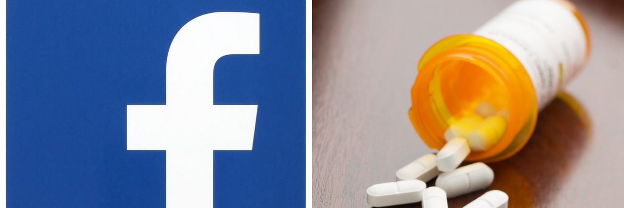 facebook logo and pill bottle