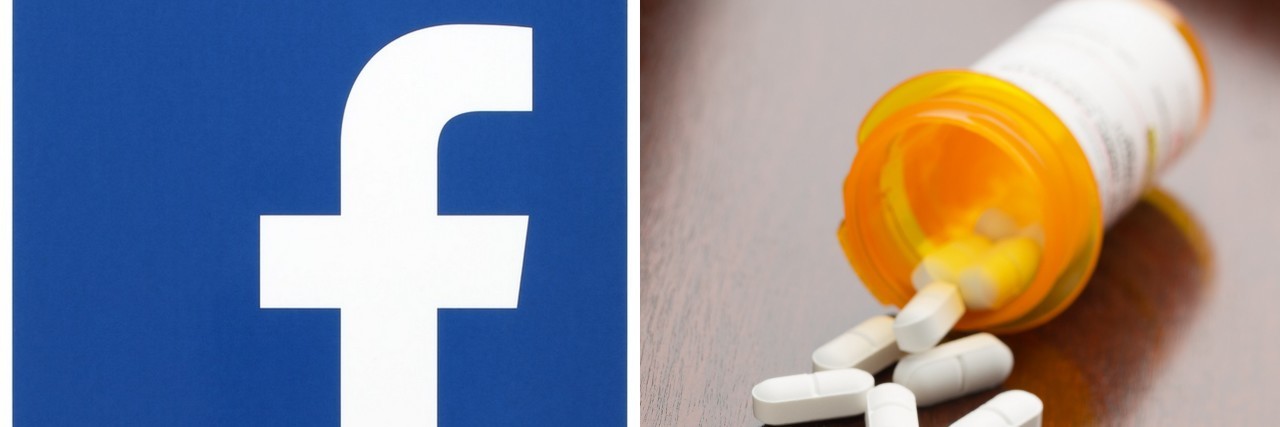 Facebook to Redirect Searches for Buying Opioids and Addiction facebook logo and pill bottle