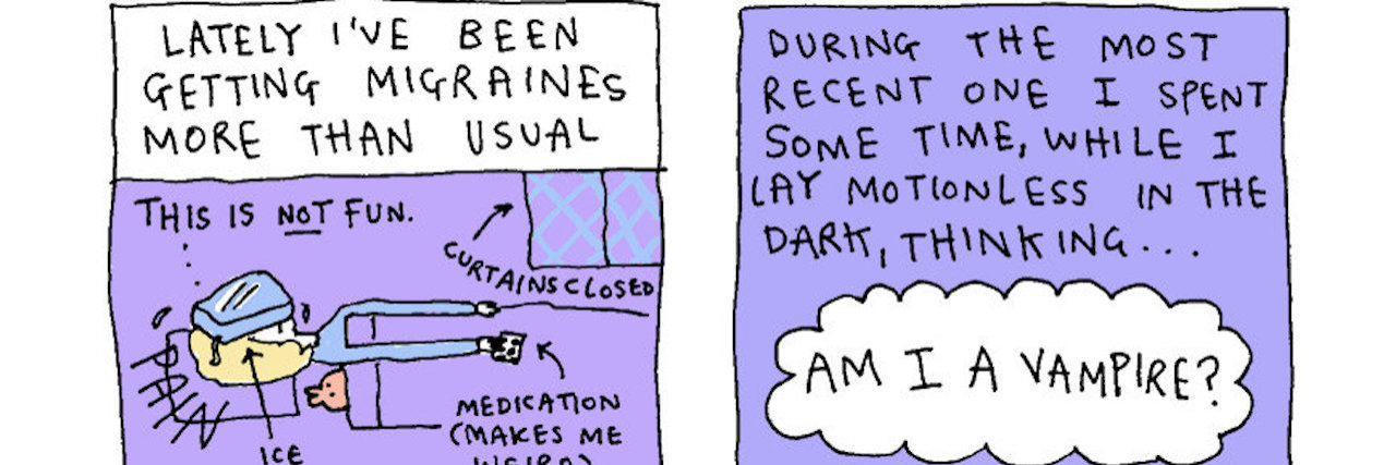first four panels of migraine vampire comic