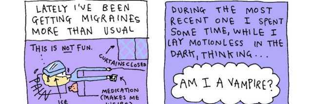first four panels of migraine vampire comic