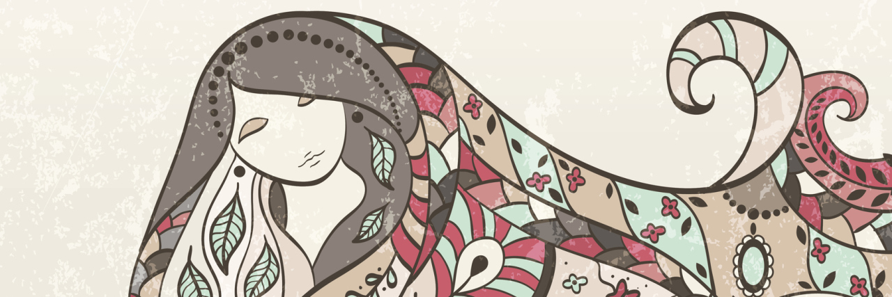 Why People Who Are Sick Don't Rest When They Should Hand drawn beautiful girl with long hair and with eyes closed. EPS 10 vector illustration.