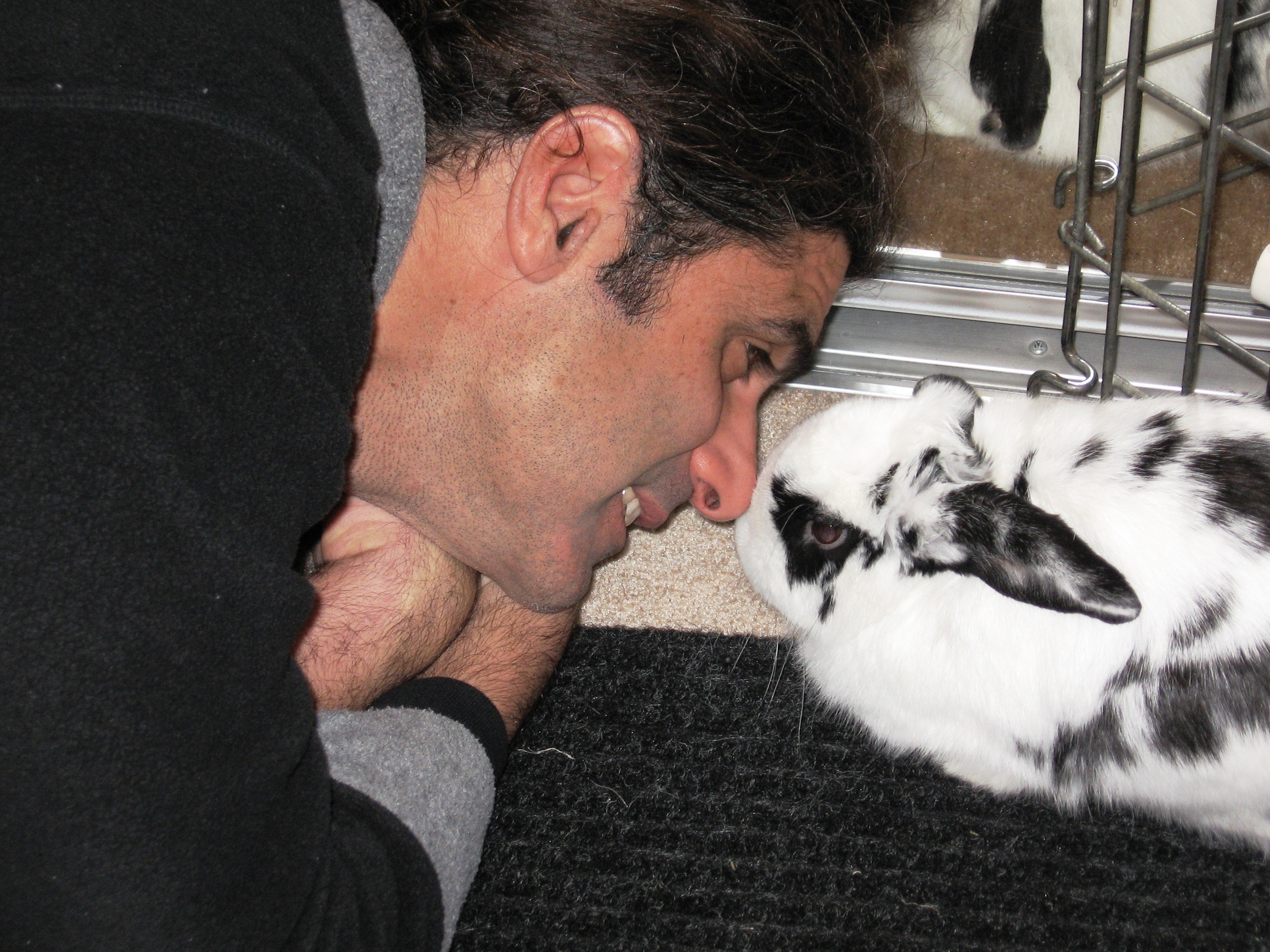 man kissing his bunny