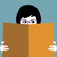 illustration of woman reading book and wearing glasses