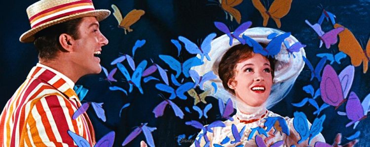 Mary Poppins enveloped by butterflies