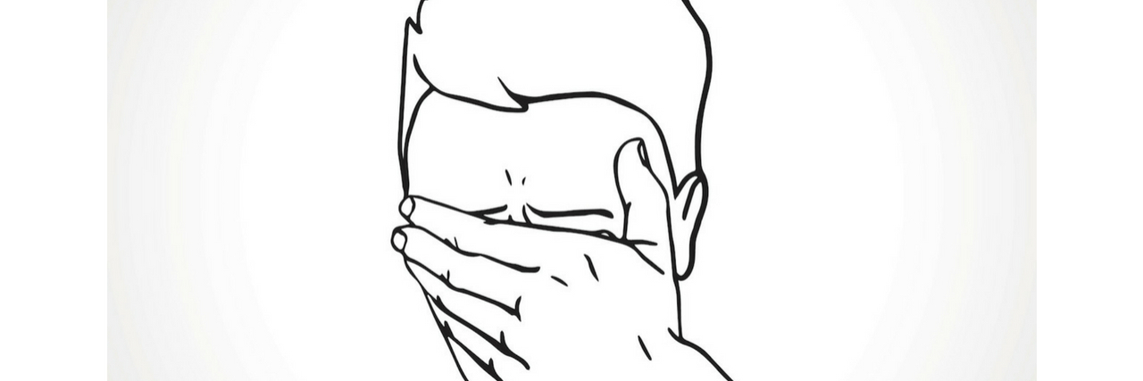 'Embarrassing' Fears People With Anxiety Face A sketch of a man covering his face with his hand. Text reads: 27 'Embarrassing' Fears People With Anxiety Face
