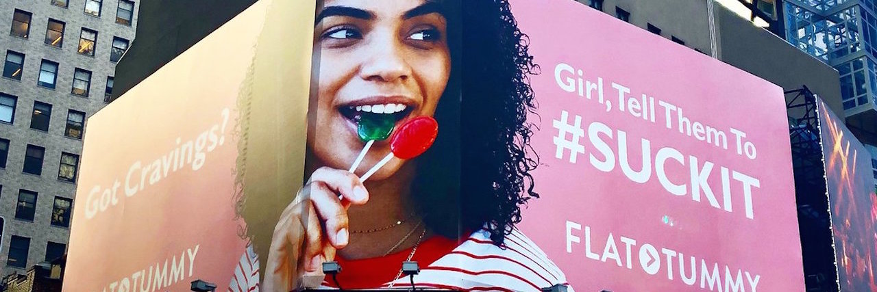 Tess Holiday Starts a Petition Against Flat Tummy Co Ad Ads in Time Square for Flat Tummy Co