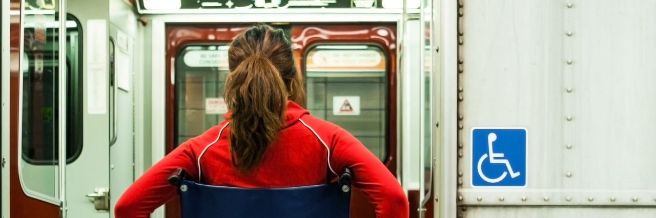 Respect My Independence as a Young Adult With a Disability Young woman in a wheelchair entering a subway train.