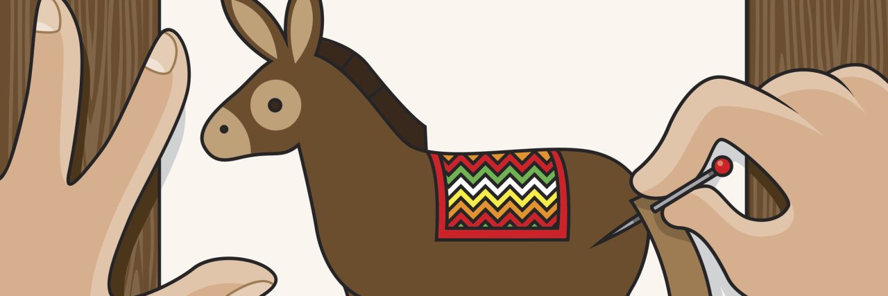 When Late Stage Lyme Feels Like a Game of 'Pin the Tail on the Donkey' A graphic showing a game of "Pin the Tail on the Donkey."