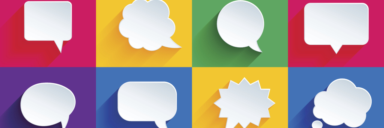 What to Keep in Mind When Talking to Someone Who Is Chronically Ill Speech bubbles in a variety of colored boxes.