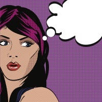 cartoon of woman with a thought bubble near her head