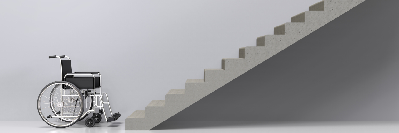 Negative Attitudes Disabled People Face in Society Wheelchair in front of stairs.
