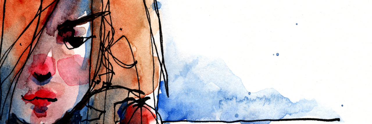 Why It's Time for Us to Own Our Health Struggles An illustration of a woman sitting on stairs, wearing a serious facial expression.