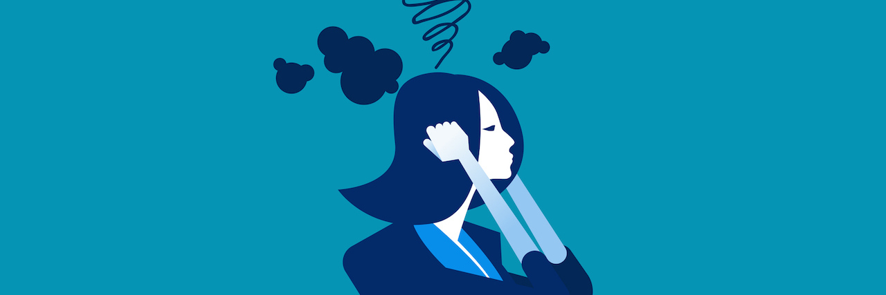 Depression: Why I Can't Come to Work Today An illustration of a woman who has smoke above her head, she appears frustrated.