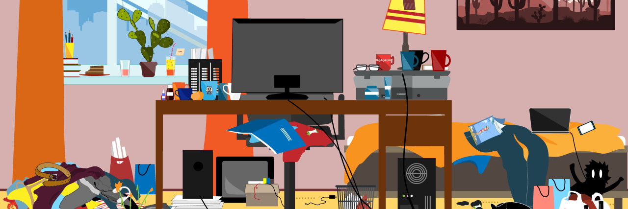 Illustration of a disorganized room.