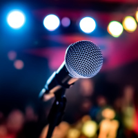 Close-up of a microphone on a stage.